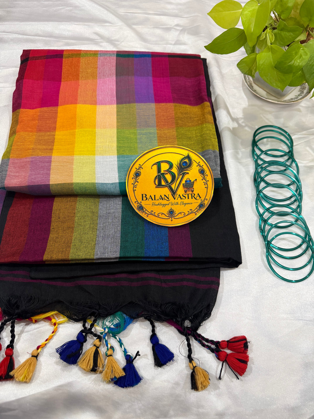 Rainbow Pure Cotton Black Saree | Black Saree | Pure Cotton Saree | Lightweight Saree | Dailywear Saree
