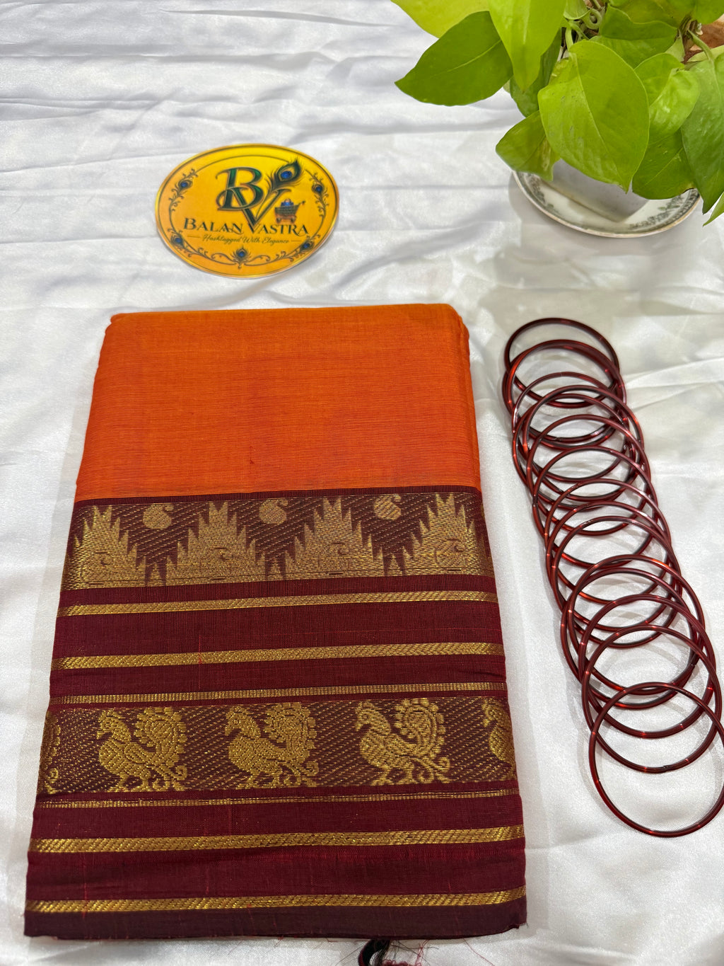 Orange and Red Temple Double Border Pure Kanchi Cotton Saree | Chettinad Pure Cotton Saree for Women | Soft Cotton Traditional Saree | Rich Gold Zari Border