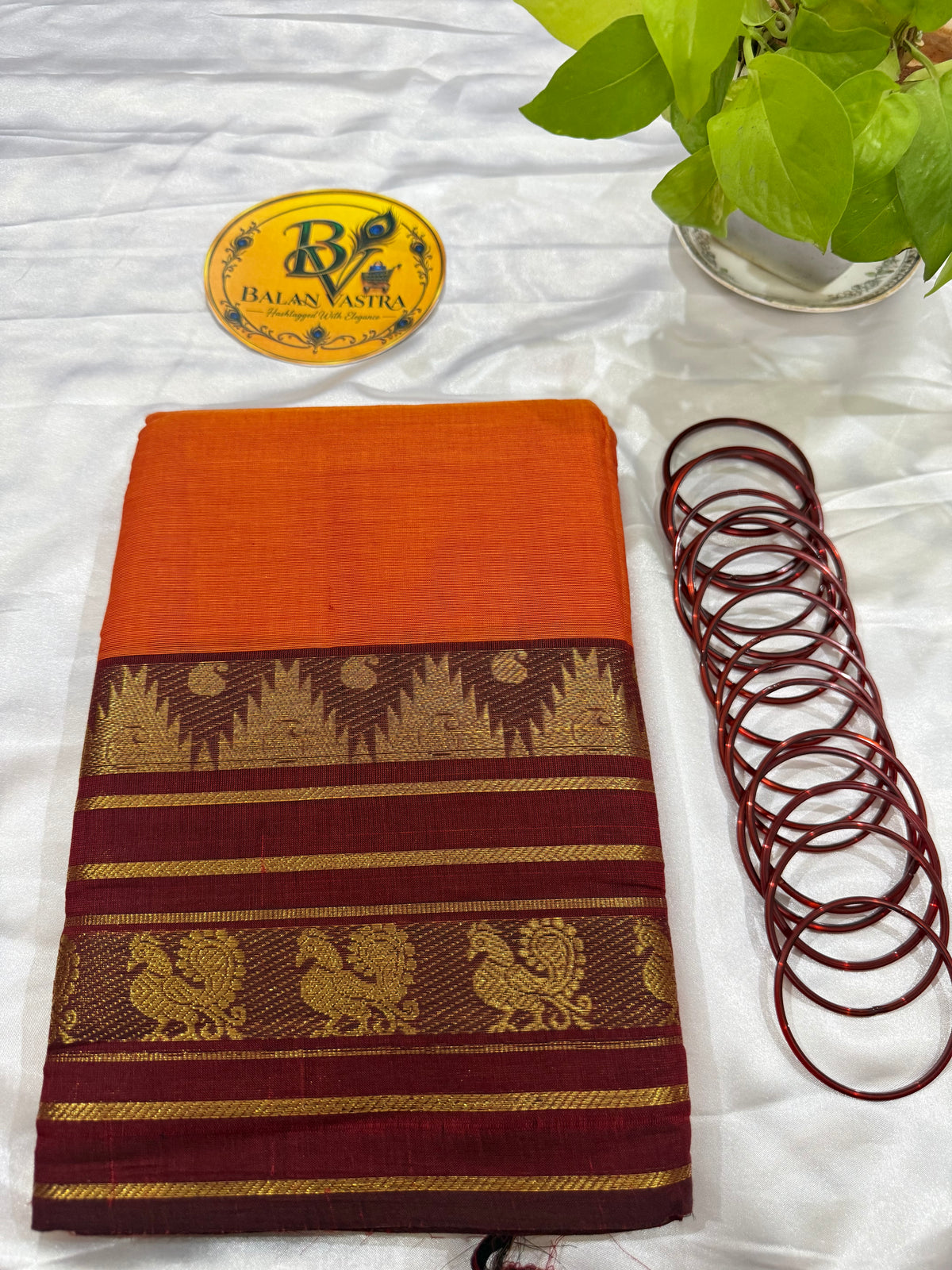 Orange and Red Temple Double Border Pure Kanchi Cotton Saree | Chettinad Pure Cotton Saree for Women | Soft Cotton Traditional Saree | Rich Gold Zari Border