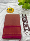 Peach and Pink Border Double Border Pure Kanchi Cotton Saree | Chettinad Pure Cotton Saree for Women | Soft Cotton Traditional Saree | Rich Gold Zari Border