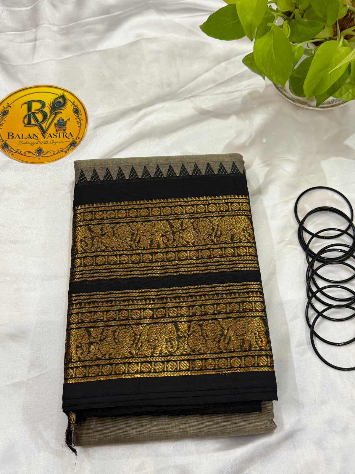 Grey and Black Pure Kanchi Cotton Saree | Chettinad Pure Cotton Saree for Women | Soft Cotton Traditional Saree | Rich Gold Zari Border