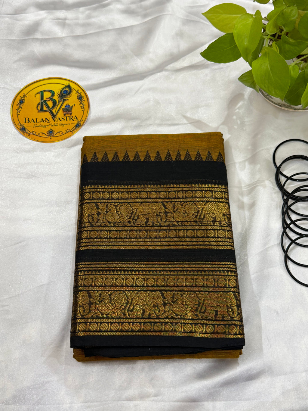 Mustard Yellow and Black Pure Kanchi Cotton Saree | Chettinad Pure Cotton Saree for Women | Soft Cotton Traditional Saree | Rich Gold Zari Border