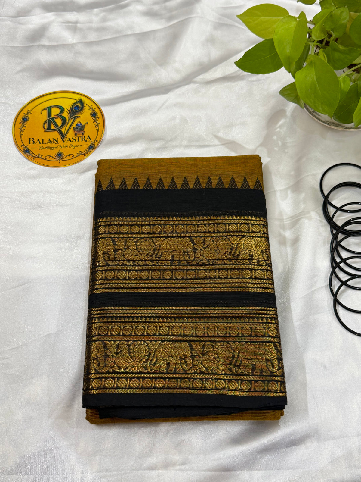 Mustard Yellow and Black Pure Kanchi Cotton Saree | Chettinad Pure Cotton Saree for Women | Soft Cotton Traditional Saree | Rich Gold Zari Border