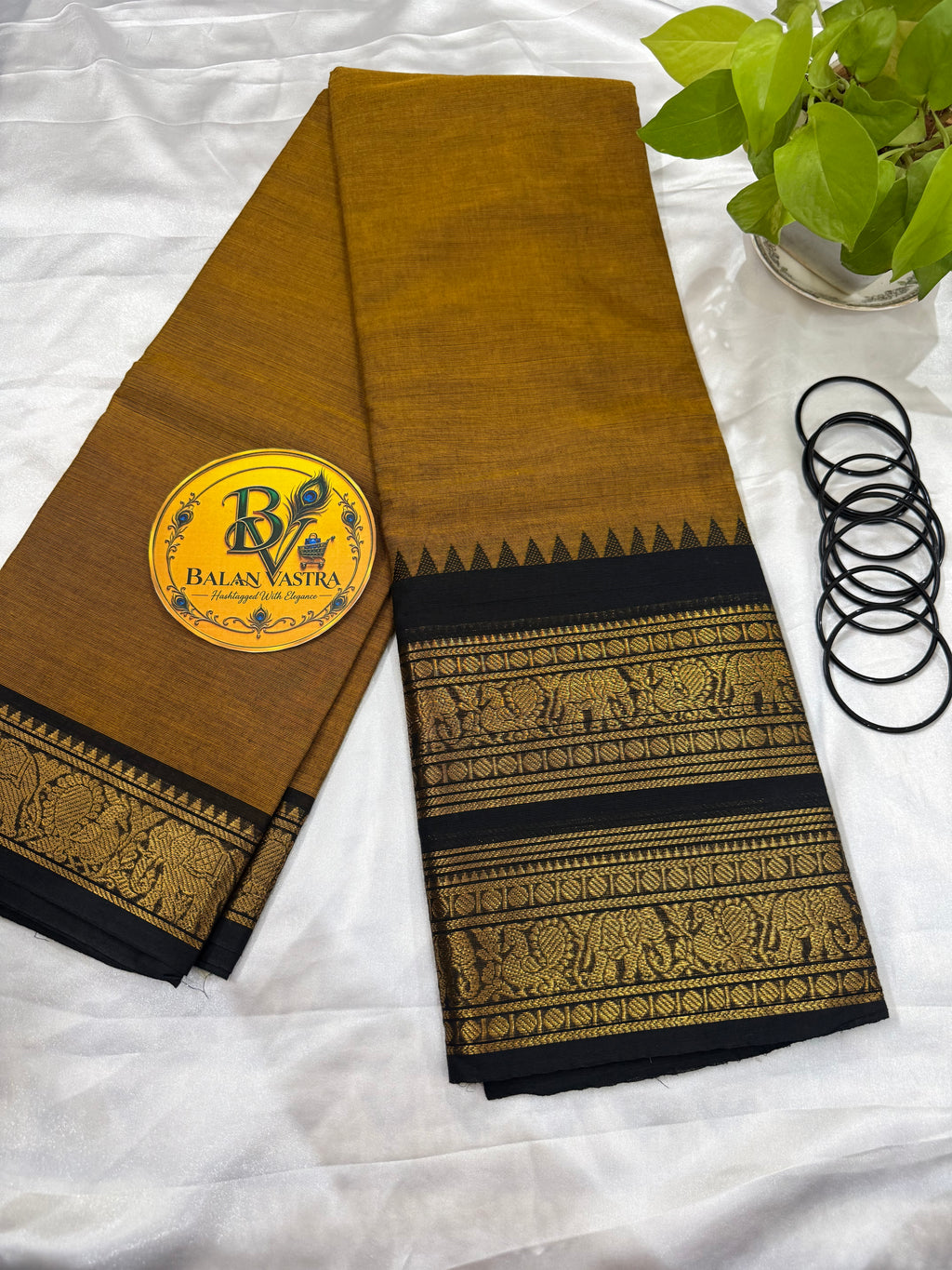 Mustard Yellow and Black Pure Kanchi Cotton Saree | Chettinad Pure Cotton Saree for Women | Soft Cotton Traditional Saree | Rich Gold Zari Border