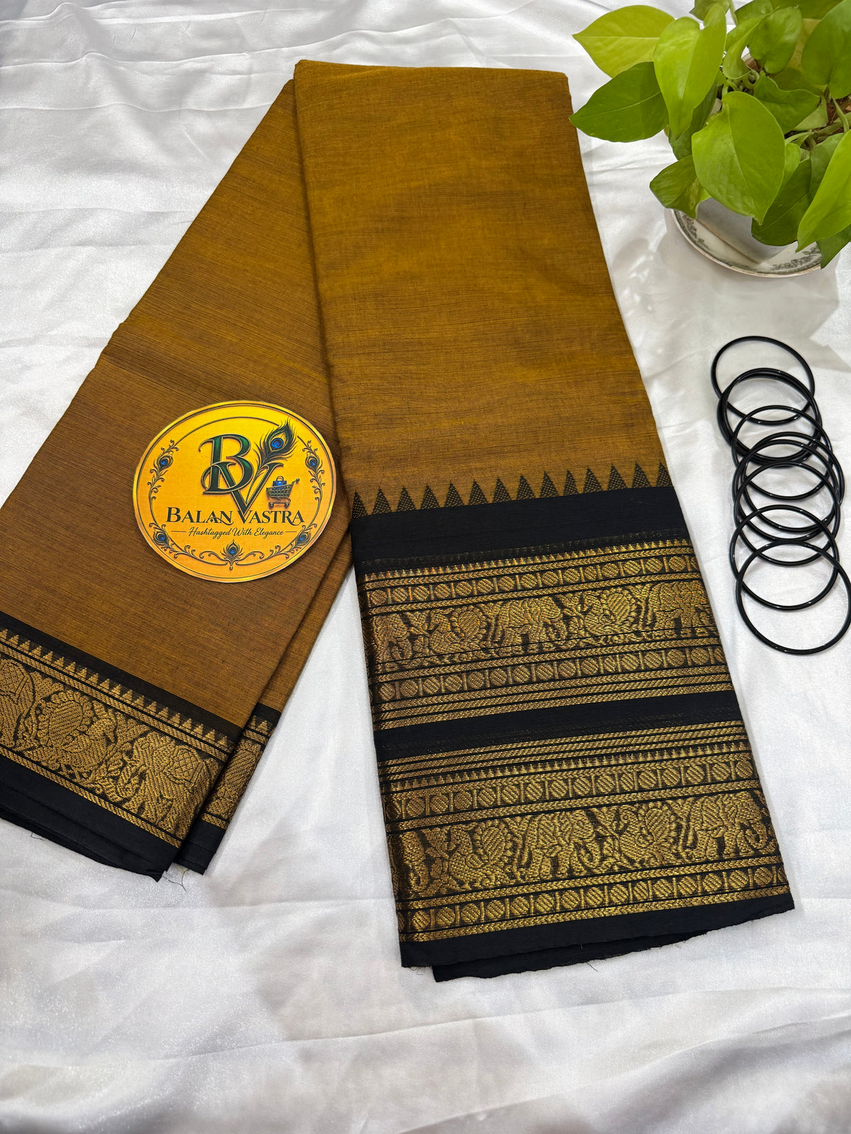 Mustard Yellow and Black Pure Kanchi Cotton Saree | Chettinad Pure Cotton Saree for Women | Soft Cotton Traditional Saree | Rich Gold Zari Border