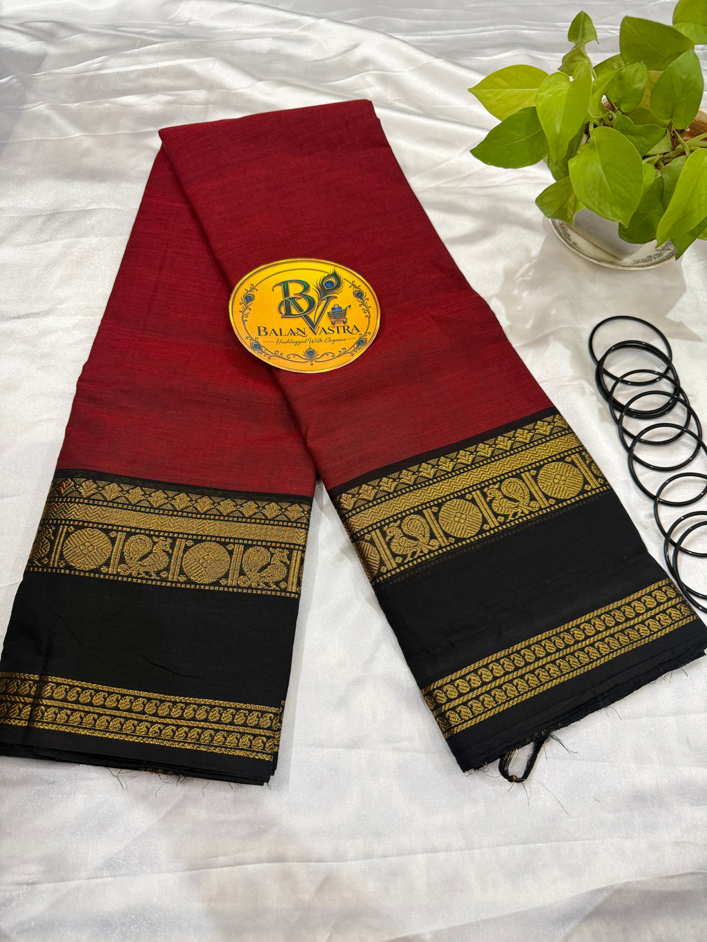 Red and Black Peacock Double Border Pure Kanchi Cotton Saree | Chettinad Pure Cotton Saree for Women | Soft Cotton Traditional Saree | Rich Gold Zari Border