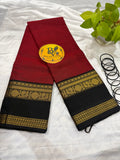 Red and Black Peacock Double Border Pure Kanchi Cotton Saree | Chettinad Pure Cotton Saree for Women | Soft Cotton Traditional Saree | Rich Gold Zari Border