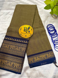 Grey and Blue Pure Kanchi Cotton Saree | Chettinad Pure Cotton Saree for Women | Soft Cotton Traditional Saree | Rich Gold Zari Border