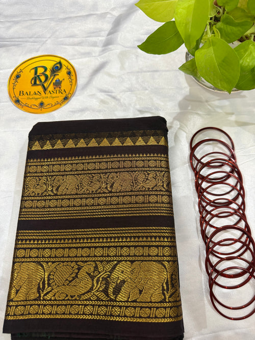 Coffee Brown Pure Kanchi Cotton Saree | Chettinad Pure Cotton Saree for Women | Soft Cotton Traditional Saree | Rich Gold Zari Border