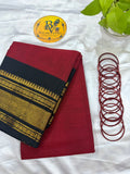 Red and Black Temple Double Border Pure Kanchi Cotton Saree | Chettinad Pure Cotton Saree for Women | Soft Cotton Traditional Saree | Rich Gold Zari Border