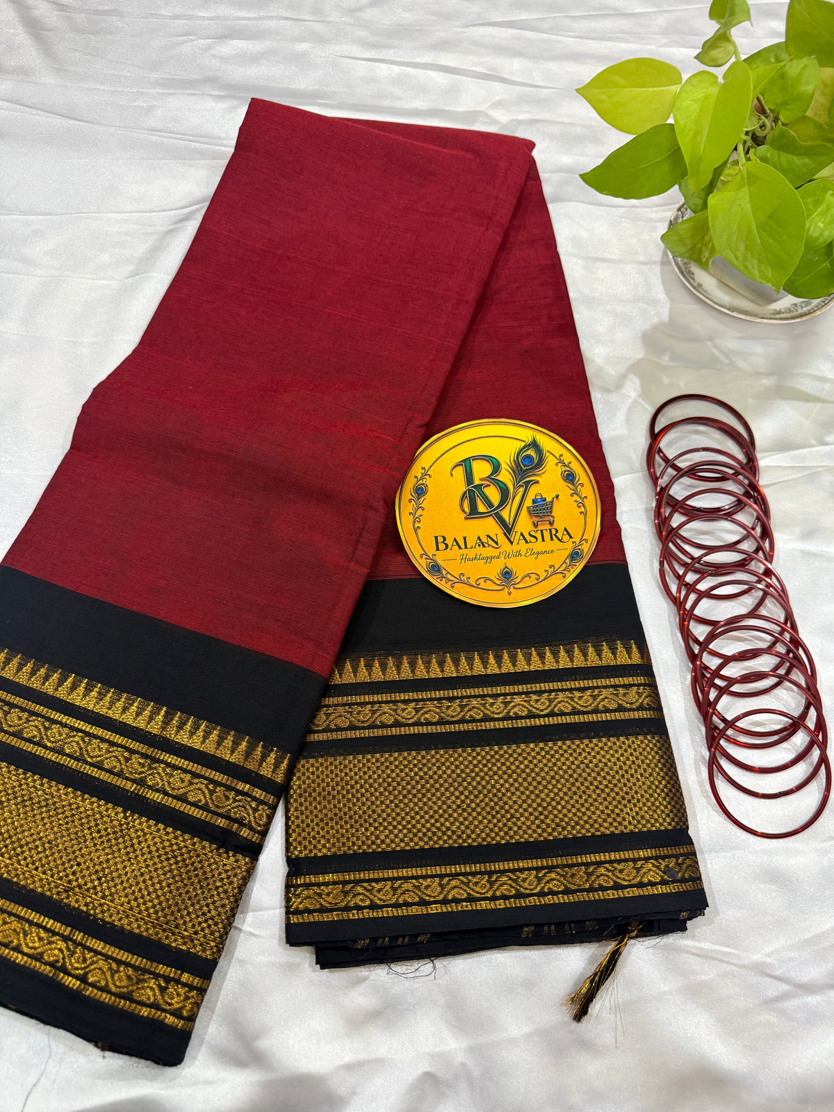 Red and Black Temple Double Border Pure Kanchi Cotton Saree | Chettinad Pure Cotton Saree for Women | Soft Cotton Traditional Saree | Rich Gold Zari Border