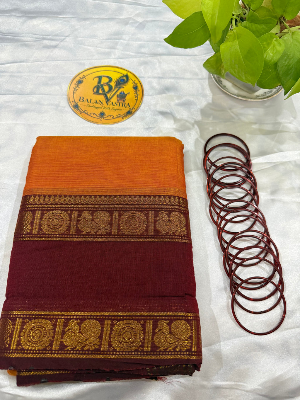 Orange and Red Peacock Double Border Pure Kanchi Cotton Saree | Chettinad Pure Cotton Saree for Women | Soft Cotton Traditional Saree | Rich Gold Zari Border