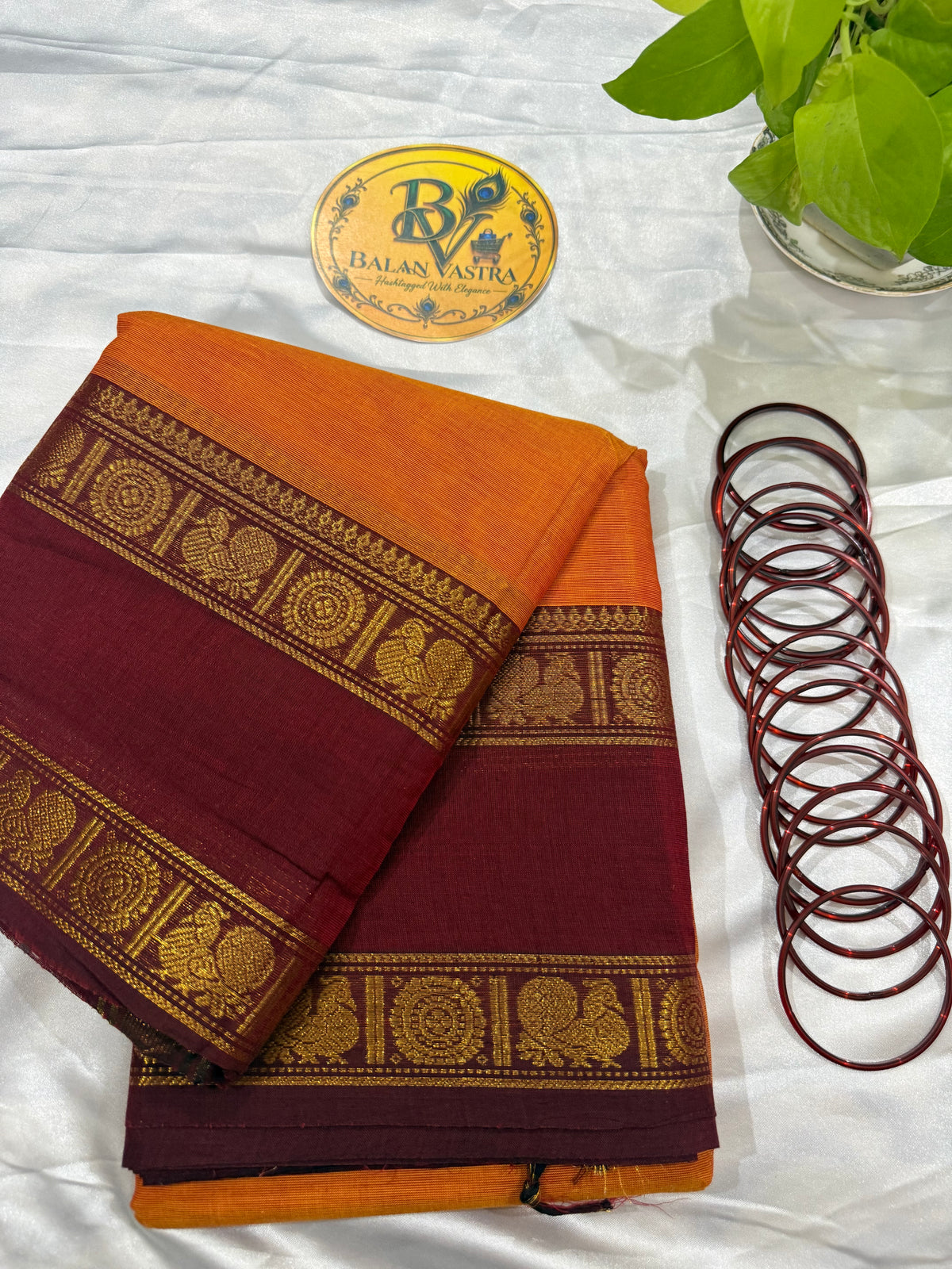 Orange and Red Peacock Double Border Pure Kanchi Cotton Saree | Chettinad Pure Cotton Saree for Women | Soft Cotton Traditional Saree | Rich Gold Zari Border
