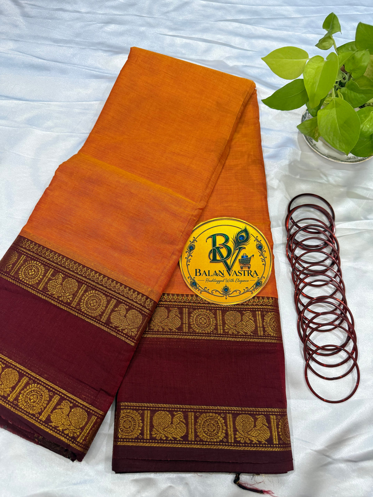 Orange and Red Peacock Double Border Pure Kanchi Cotton Saree | Chettinad Pure Cotton Saree for Women | Soft Cotton Traditional Saree | Rich Gold Zari Border
