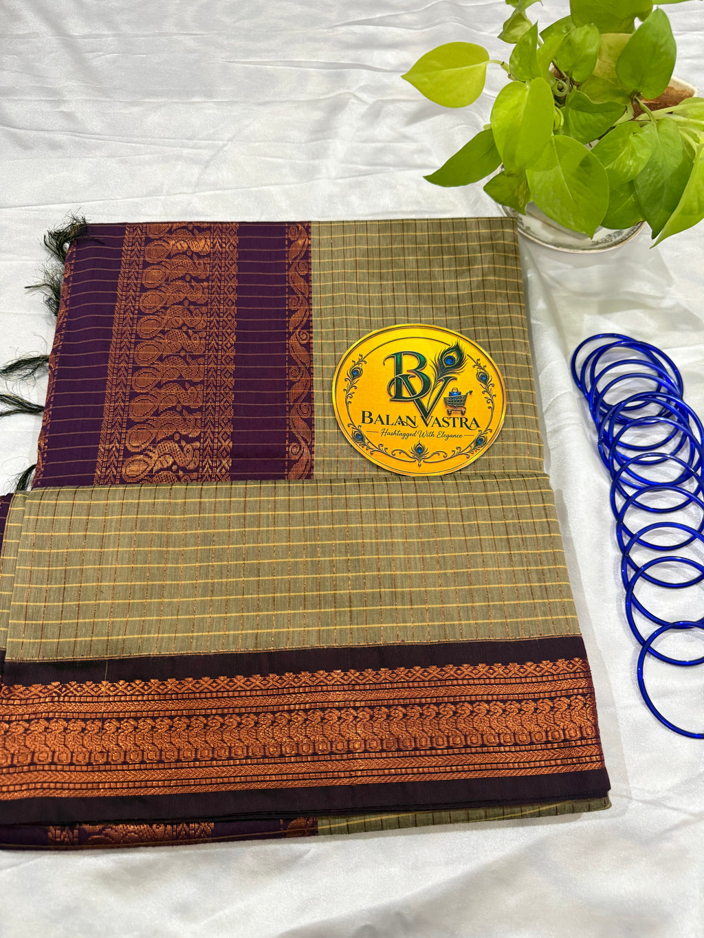 Grey and Purple Border Checked Kalyani Cotton Saree for Women | Kalyani Cotton Saree