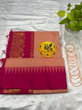 Peach and Pink Border Checked Kalyani Cotton Saree for Women | Kalyani Cotton Saree