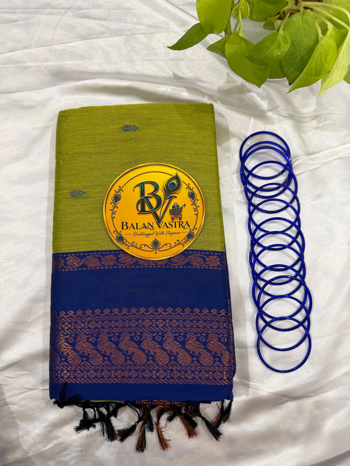 Green and Blue Pure Kalyani Cotton Saree with Zari Border | Kalyani Cotton Saree