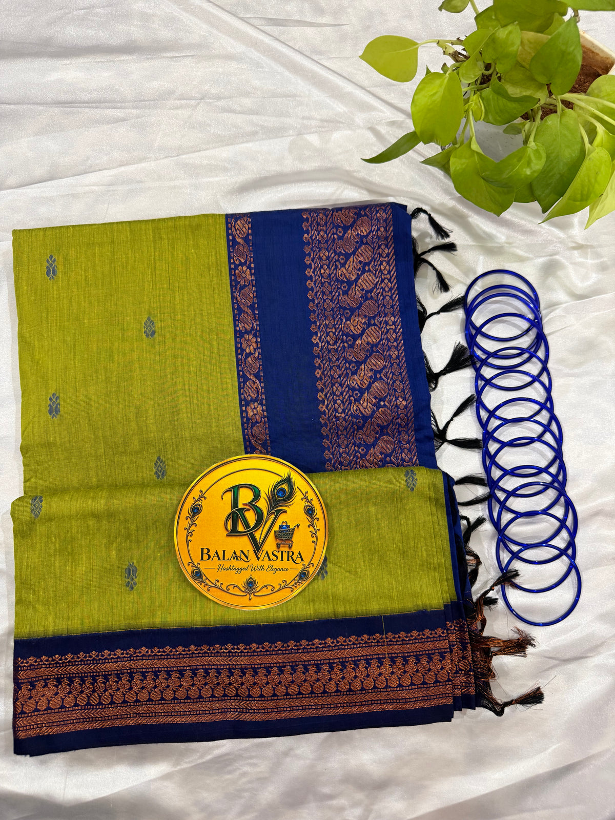 Green and Blue Pure Kalyani Cotton Saree with Zari Border | Kalyani Cotton Saree