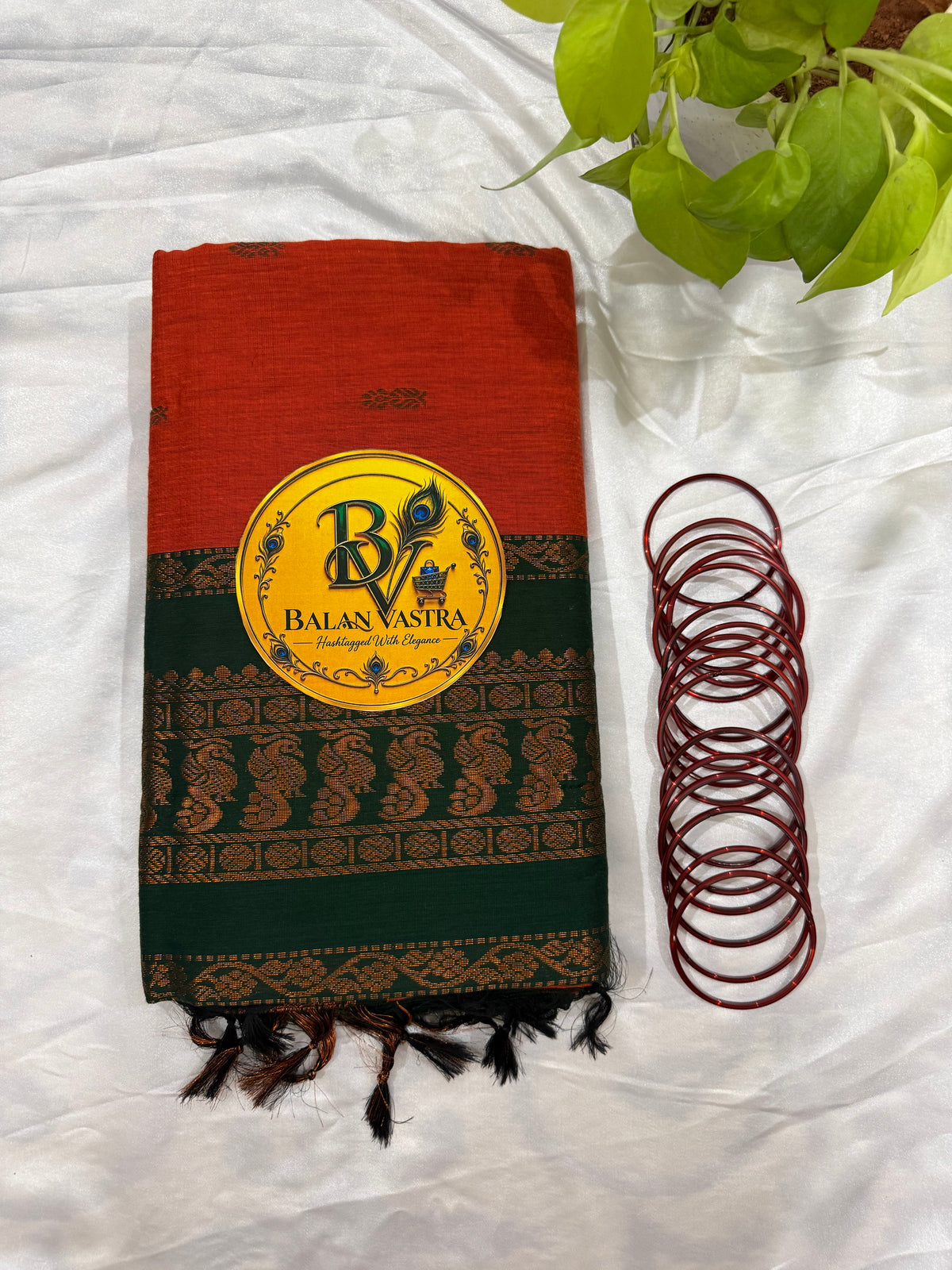 Orange and Dark Green Pure Kalyani Cotton Saree with Zari Border | Kalyani Cotton Saree