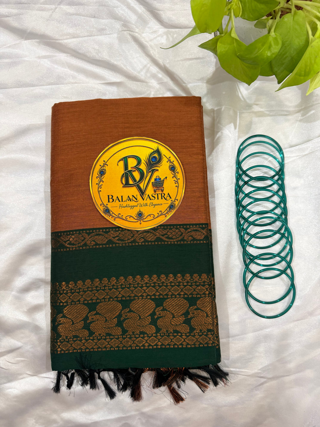 Rust and Dark Green Pure Kalyani Cotton Saree with Zari Border | Kalyani Cotton Saree