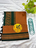 Rust and Dark Green Pure Kalyani Cotton Saree with Zari Border | Kalyani Cotton Saree