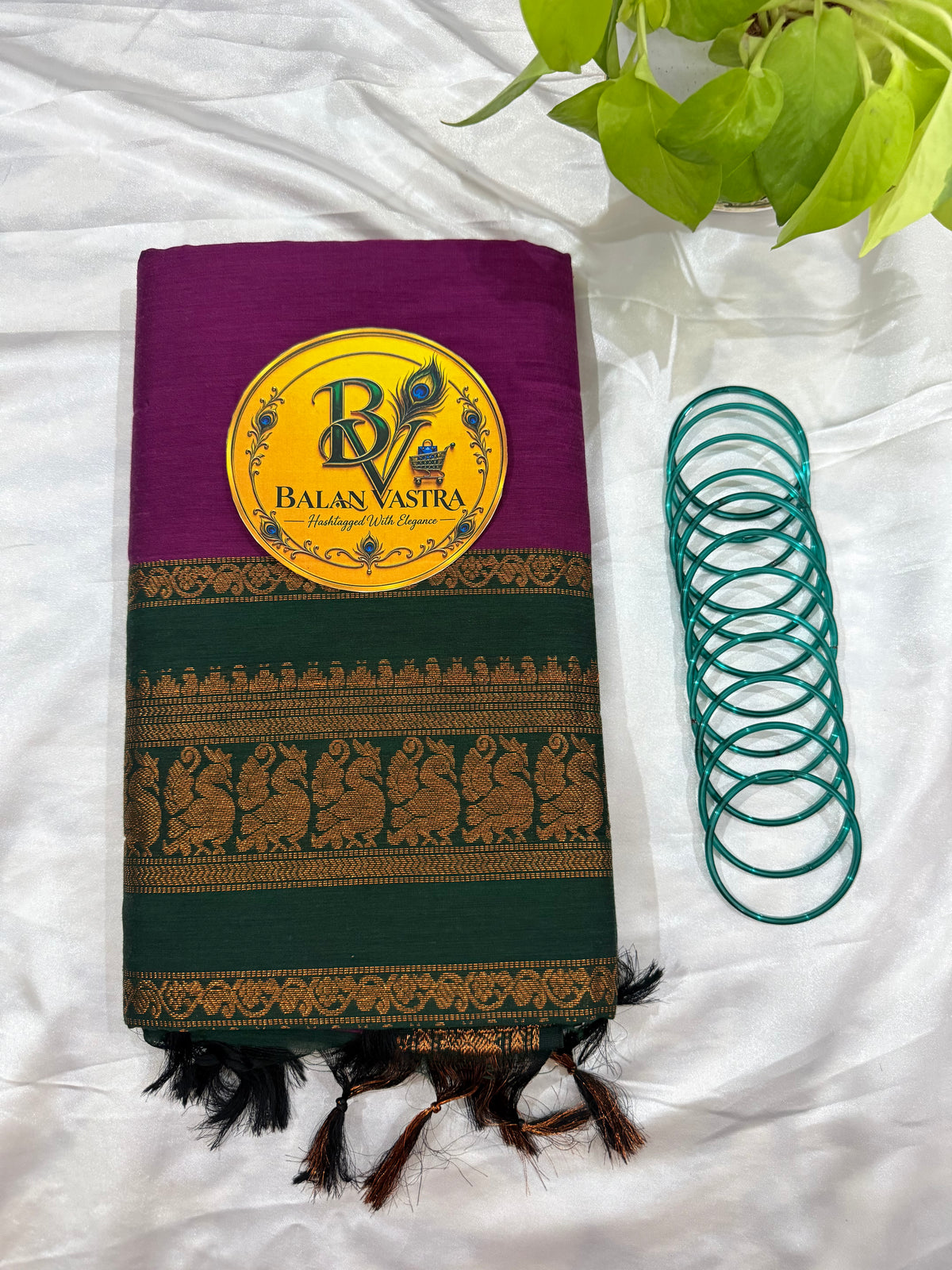 Purple and Dark Green Pure Kalyani Cotton Saree with Zari Border | Kalyani Cotton Saree