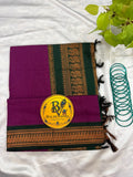 Purple and Dark Green Pure Kalyani Cotton Saree with Zari Border | Kalyani Cotton Saree