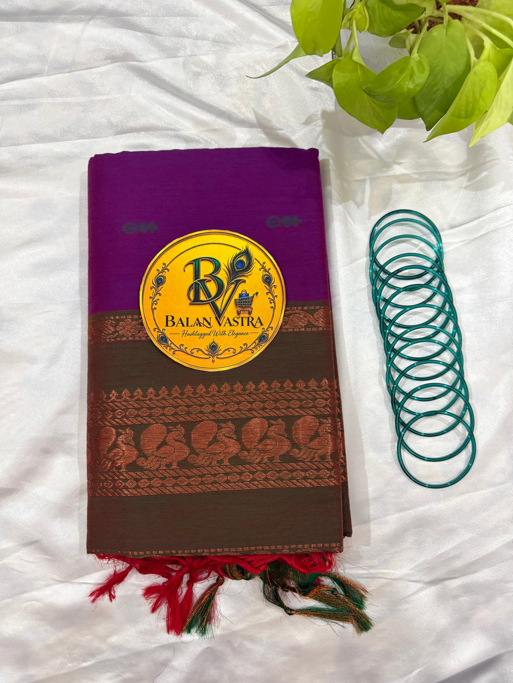 Purple and Light Green Pure Kalyani Cotton Saree with Zari Border | Kalyani Cotton Saree