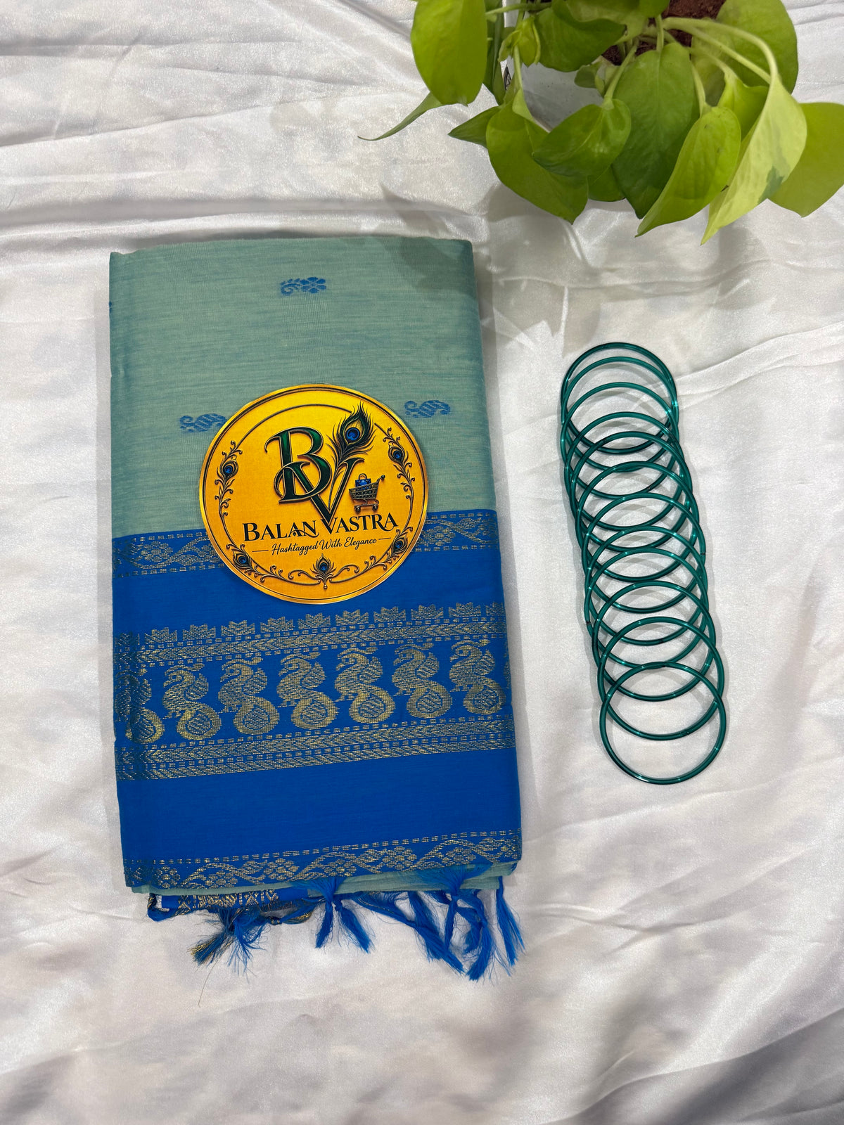 Pastel Green and Blue Pure Kalyani Cotton Saree with Zari Border | Kalyani Cotton Saree
