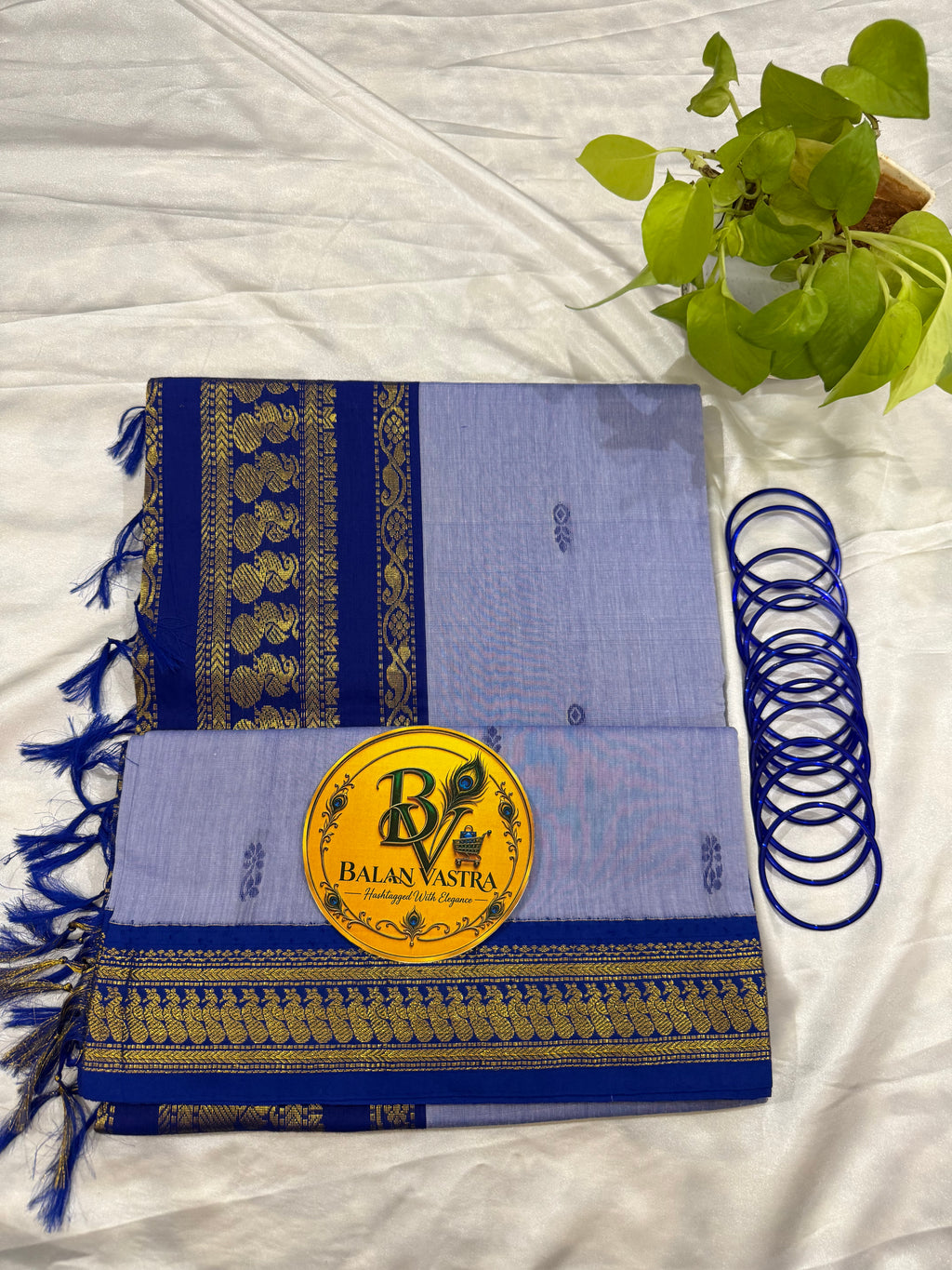 Pastel Blue and Dark Blue Pure Kalyani Cotton Saree with Zari Border | Kalyani Cotton Saree