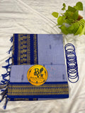 Pastel Blue and Dark Blue Pure Kalyani Cotton Saree with Zari Border | Kalyani Cotton Saree