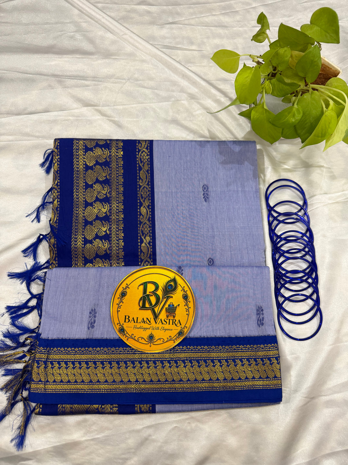 Pastel Blue and Dark Blue Pure Kalyani Cotton Saree with Zari Border | Kalyani Cotton Saree