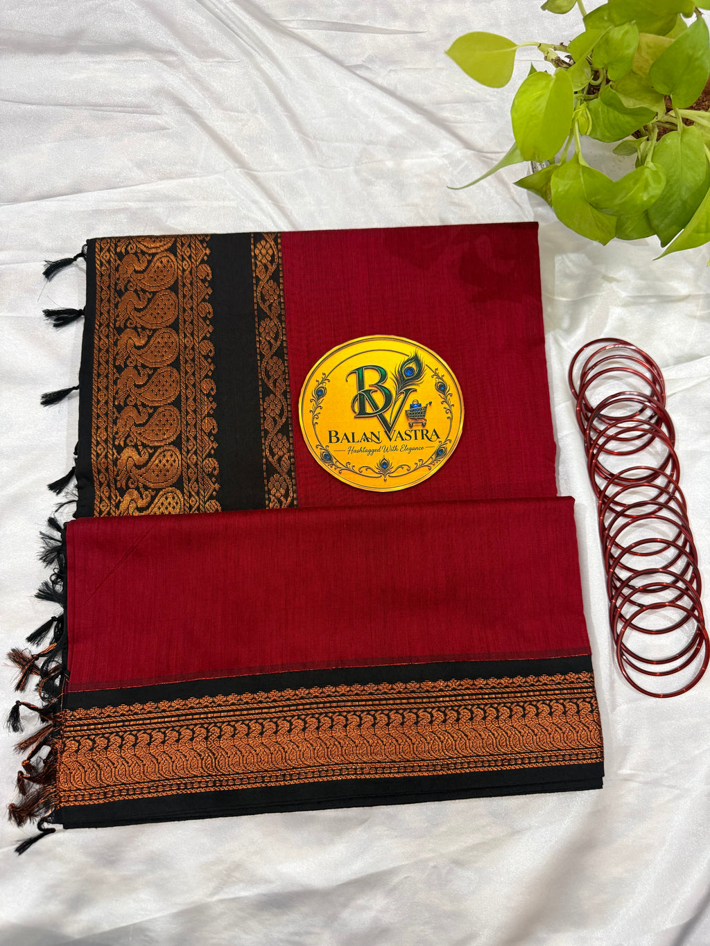 Red and Black Pure Kalyani Cotton Saree with Zari Border | Kalyani Cotton Saree