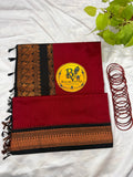 Red and Black Pure Kalyani Cotton Saree with Zari Border | Kalyani Cotton Saree