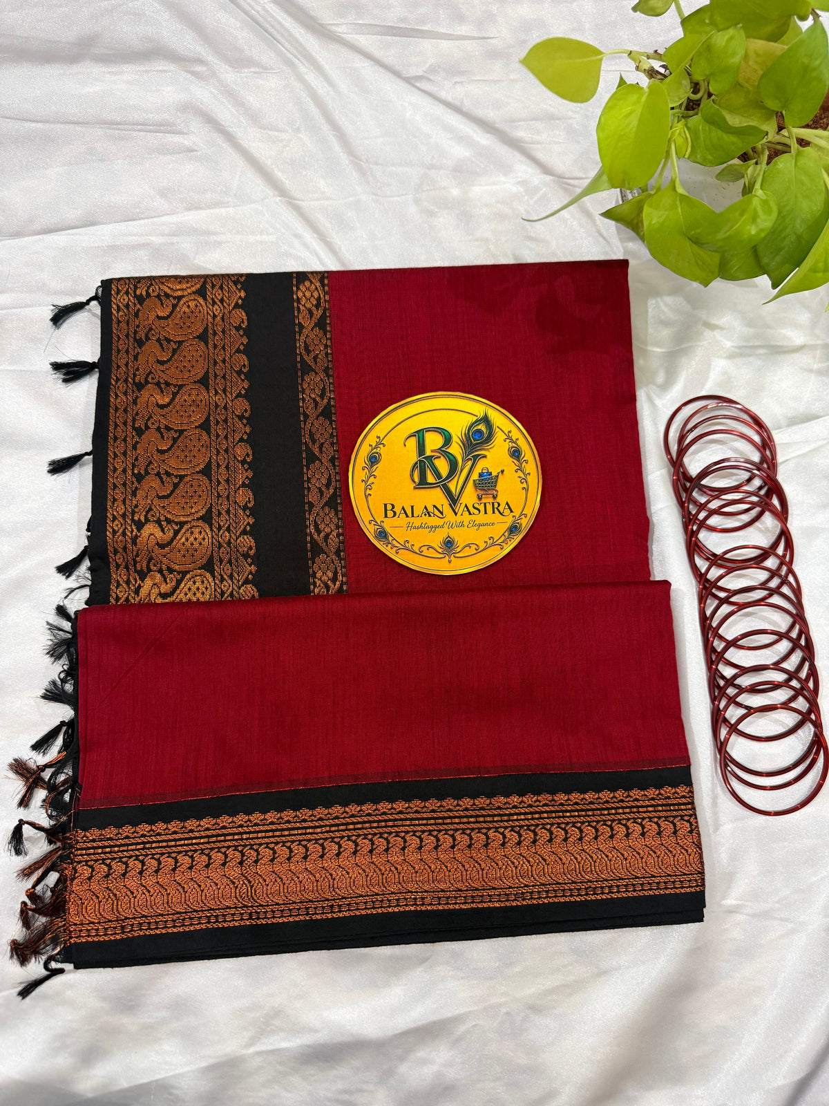 Red and Black Pure Kalyani Cotton Saree with Zari Border | Kalyani Cotton Saree
