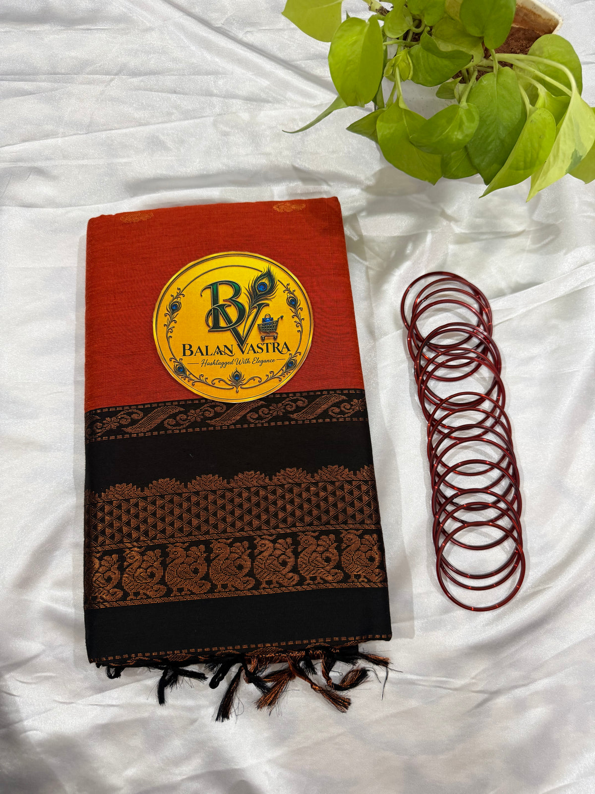 Orange and Black Pure Kalyani Cotton Saree with Zari Border | Kalyani Cotton Saree