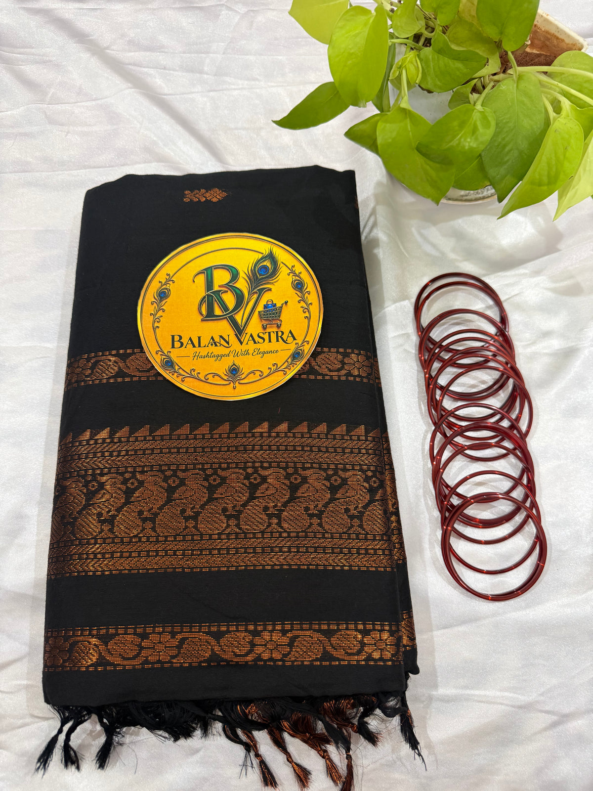 Black Pure Kalyani Cotton Saree with Gold Zari Border | Kalyani Cotton Saree