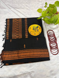 Black Pure Kalyani Cotton Saree with Gold Zari Border | Kalyani Cotton Saree