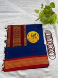 Blue and Red Pure Kalyani Cotton Saree with Zari Border | Kalyani Cotton Saree