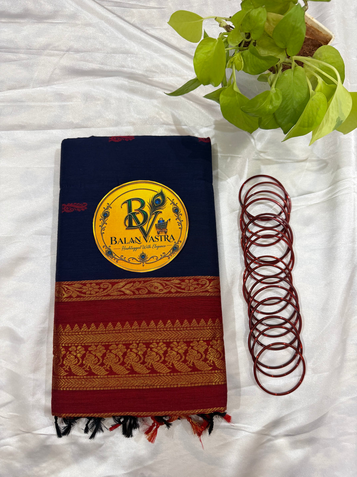 Navy Blue and Red Pure Kalyani Cotton Saree with Zari Border | Kalyani Cotton Saree