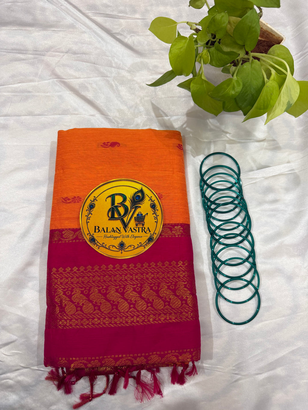 Orange and Pink Pure Kalyani Cotton Saree with Zari Border | Kalyani Cotton Saree