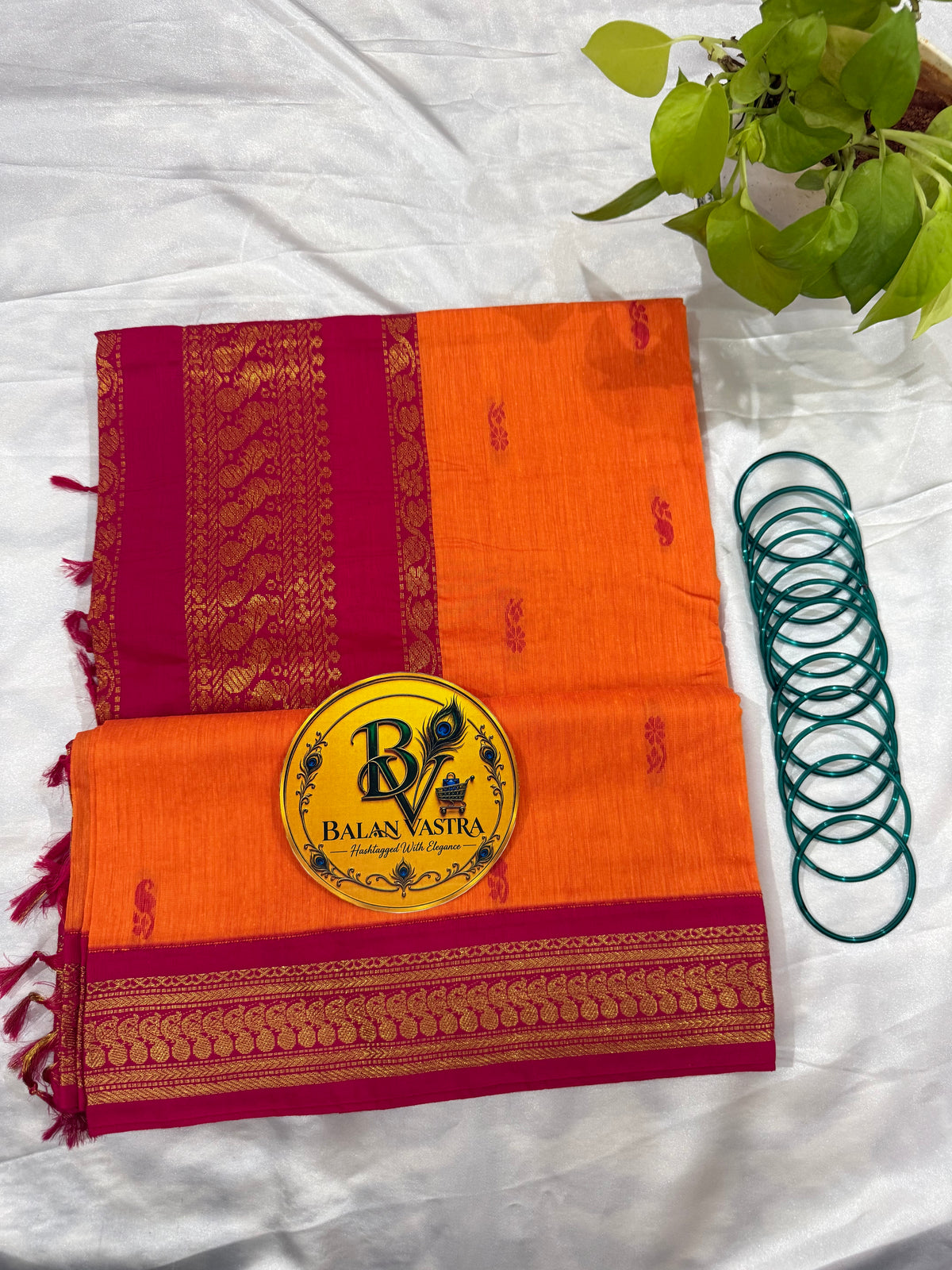Orange and Pink Pure Kalyani Cotton Saree with Zari Border | Kalyani Cotton Saree