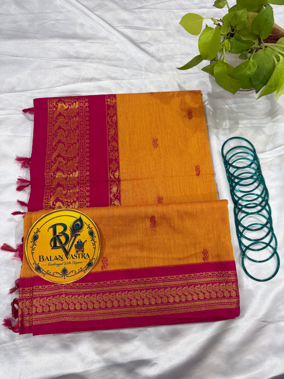 Mustard Yellow and Pink Pure Kalyani Cotton Saree with Zari Border | Kalyani Cotton Saree