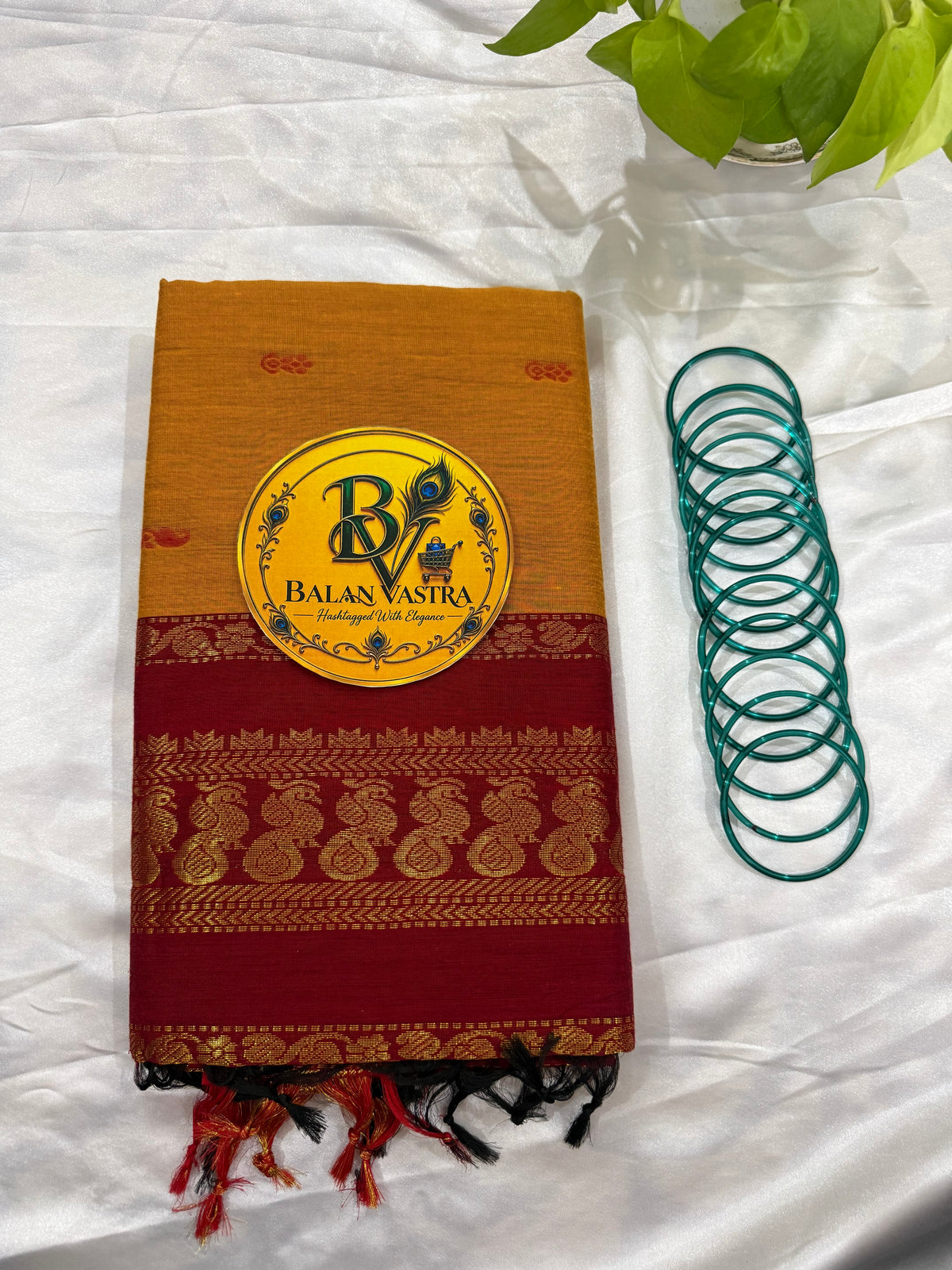 Mustard Yellow and Maroon Pure Kalyani Cotton Saree with Zari Border | Kalyani Cotton Saree