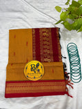 Mustard Yellow and Maroon Pure Kalyani Cotton Saree with Zari Border | Kalyani Cotton Saree