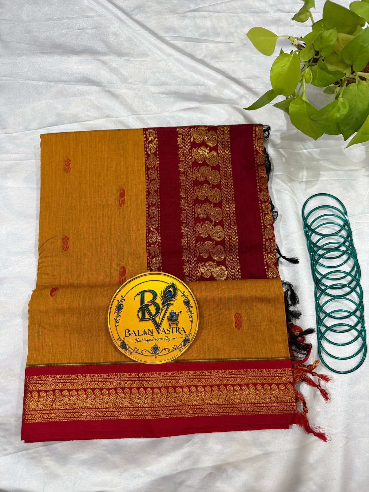 Mustard Yellow and Maroon Pure Kalyani Cotton Saree with Zari Border | Kalyani Cotton Saree