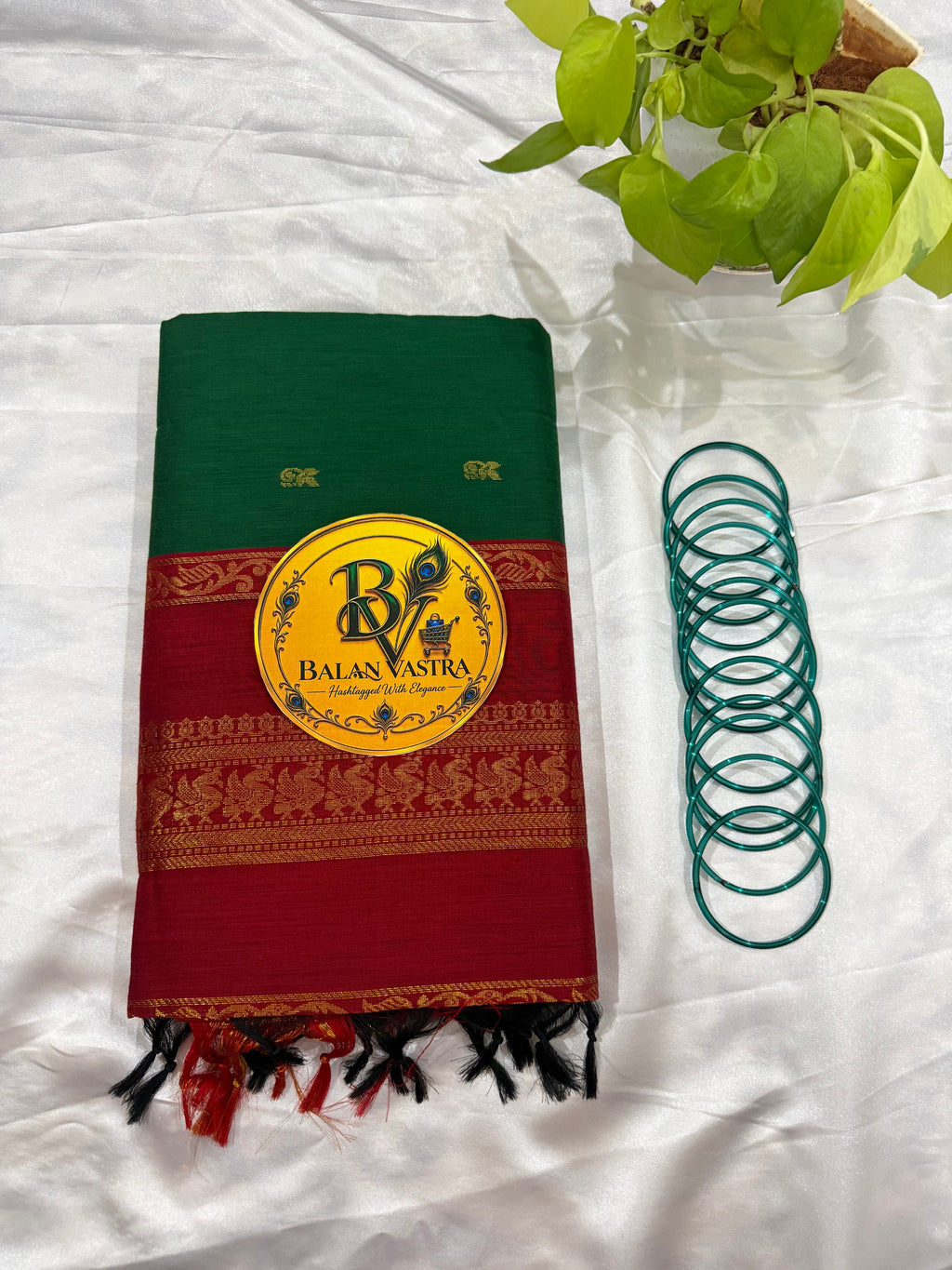 Green and Red Pure Kalyani Cotton Saree with Zari Border | Kalyani Cotton Saree