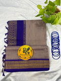 Grey and Blue Pure Kalyani Cotton Saree with Zari Border | Kalyani Cotton Saree