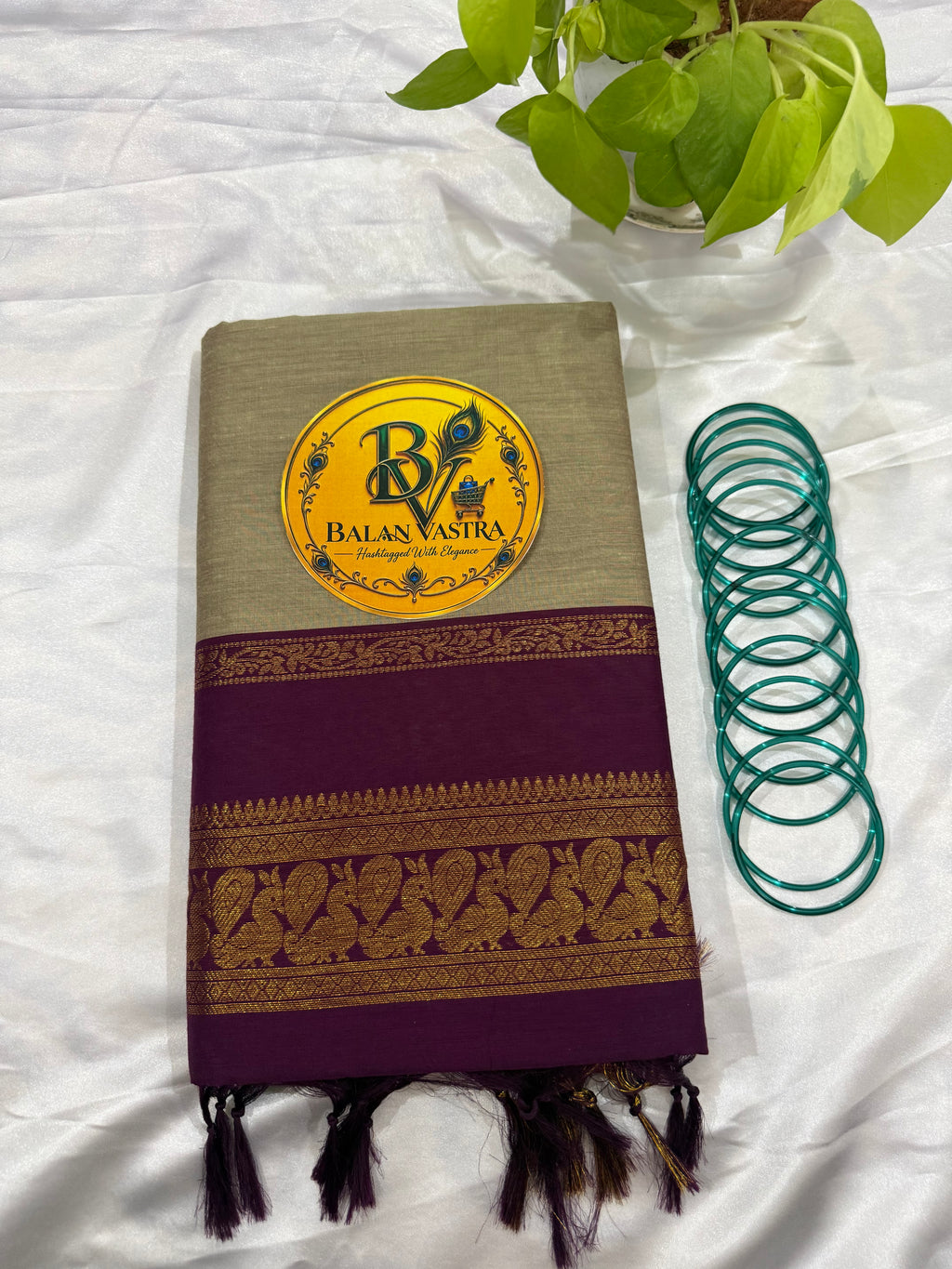 Grey and Purple Pure Kalyani Cotton Saree with Zari Border | Kalyani Cotton Saree