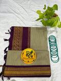 Grey and Purple Pure Kalyani Cotton Saree with Zari Border | Kalyani Cotton Saree